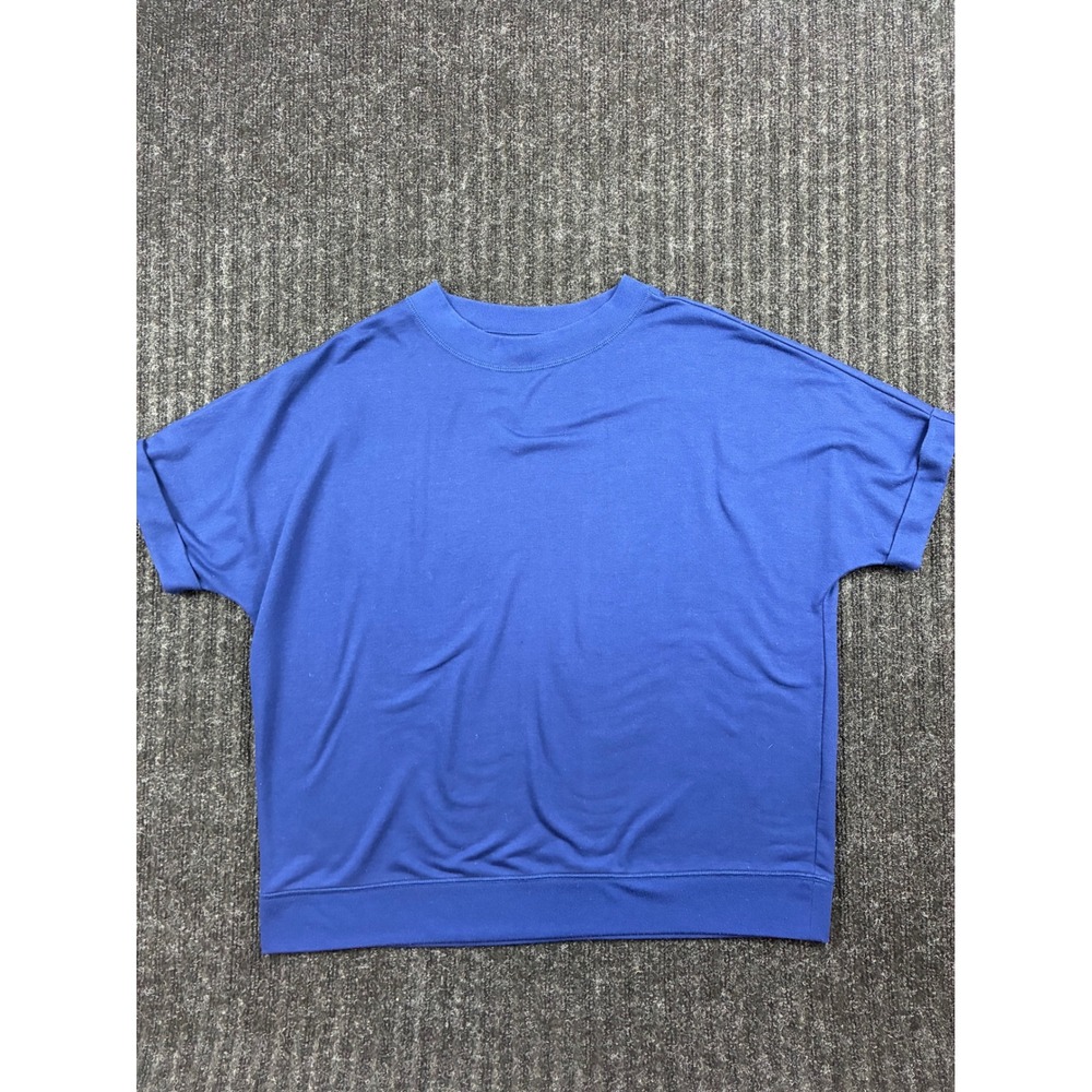 Banana Republic Royal Blue Short Sleeve Boxy Sweatshirt Crew Neck Medium - Picture 2 of 5
